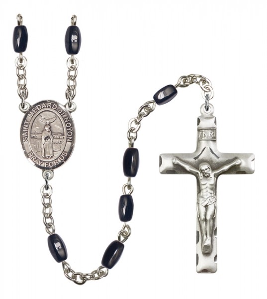Men's St. Medard of Noyon Silver Plated Rosary - Black | Silver