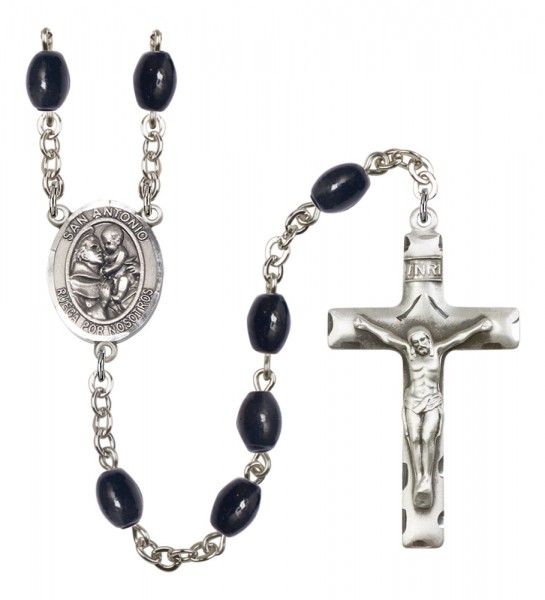 Men's San Antonio Silver Plated Rosary - Black Oval
