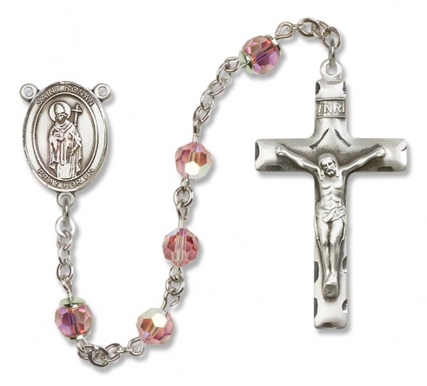 St. Ronan Sterling Silver Heirloom Rosary Squared Crucifix - Light Rose