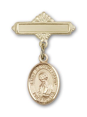 Pin Badge with St. Dominic Savio Charm and Polished Engravable Badge Pin - Gold Tone