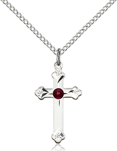 Youth Cross Pendant with Birthstone Options - Garnet