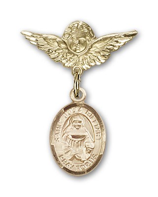 Pin Badge with St. Julia Billiart Charm and Angel with Smaller Wings Badge Pin - Gold Tone