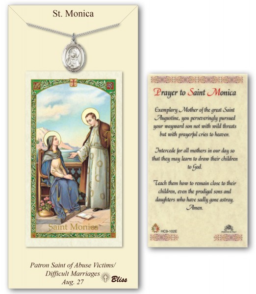 St. Monica Medal in Pewter with Prayer Card - Silver tone