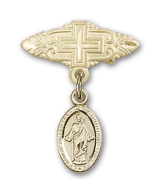 Pin Badge with Scapular Charm and Badge Pin with Cross - Gold Tone