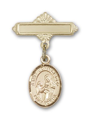 Pin Badge with St. John of God Charm and Polished Engravable Badge Pin - Gold Tone