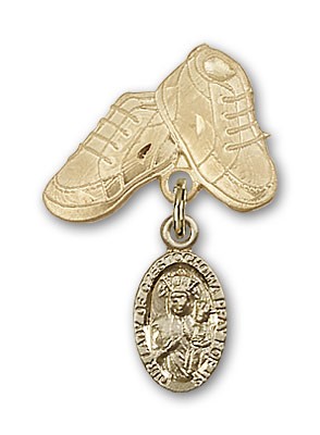 Baby Badge with Our Lady of Czestochowa Charm and Baby Boots Pin - 14K Solid Gold
