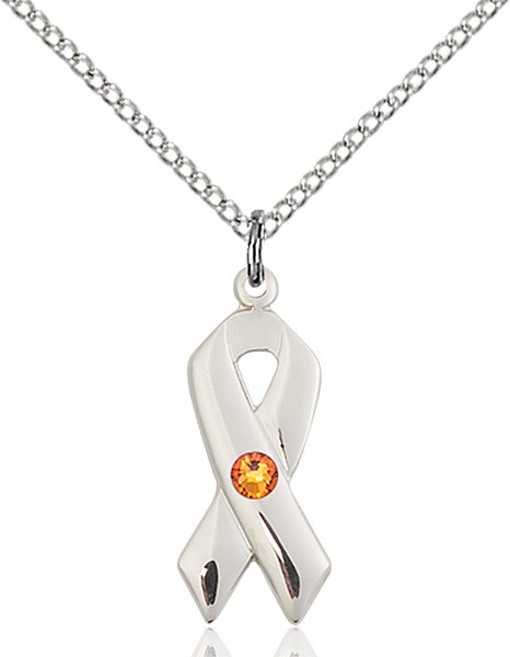 Awareness Ribbon Pendant with Birthstone Options - Topaz