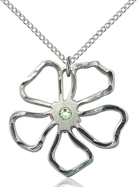 Five Petal Flower Pendant with Birthstone Center - Peridot
