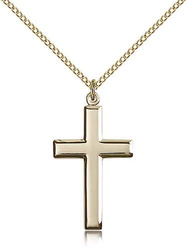 Women's High Polish Classic Cross Medal - 14KT Gold Filled