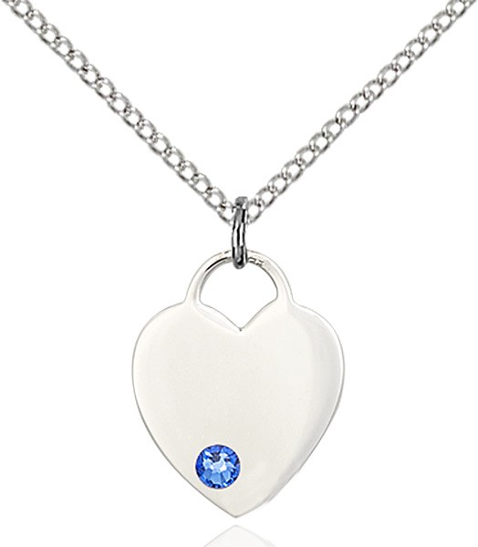 Small Heart Shaped Pendant with Birthstone Options - Sapphire