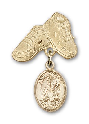 Pin Badge with St. Andrew the Apostle Charm and Baby Boots Pin - Gold Tone