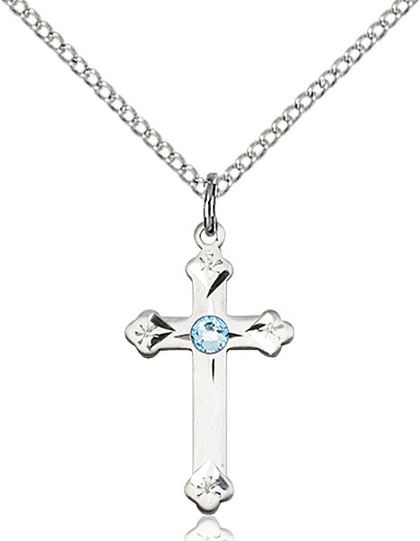 Youth Cross Pendant with Birthstone Options - Aqua
