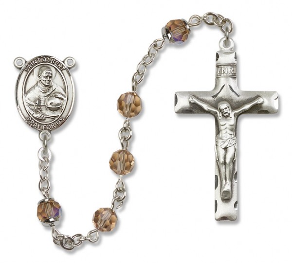St. Albert the Great Sterling Silver Heirloom Rosary Squared Crucifix - Topaz