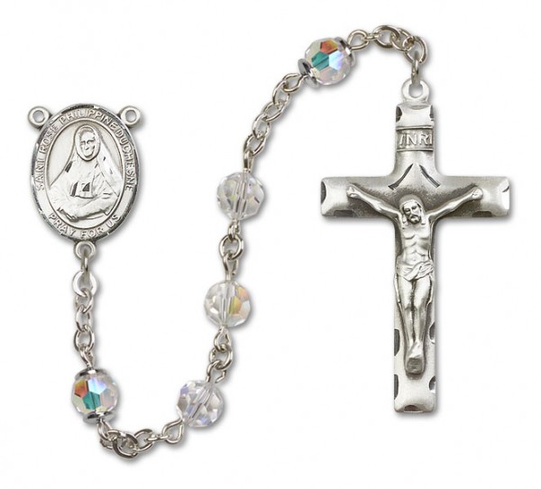 St. Rose Philippine Sterling Silver Heirloom Rosary Squared Crucifix - Crystal