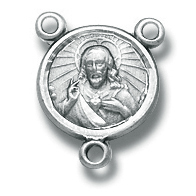 Sterling Silver Sacred Heart Rosary Centerpiece - Sterling Silver