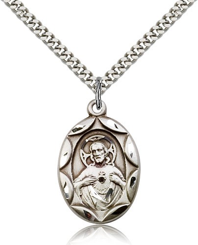 Etched Scalloped Edge Scapular Medal - Sterling Silver