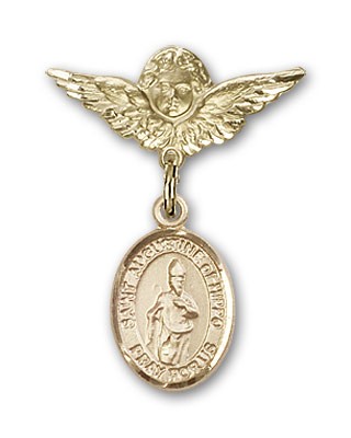 Pin Badge with St. Augustine of Hippo Charm and Angel with Smaller Wings Badge Pin - Gold Tone
