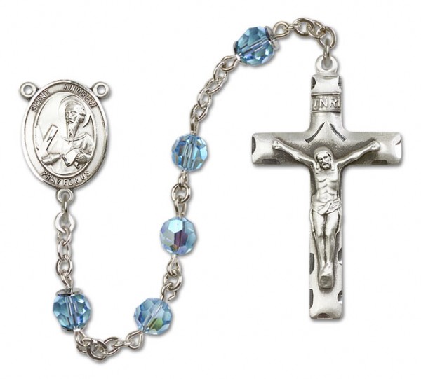 St. Andrew the Apostle Sterling Silver Heirloom Rosary Squared Crucifix - Aqua
