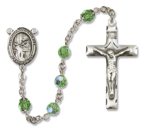 San Juan de la Cruz Sterling Silver Heirloom Rosary Squared Crucifix - Peridot