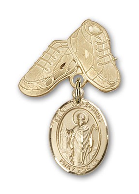 Pin Badge with St. Wolfgang Charm and Baby Boots Pin - Gold Tone