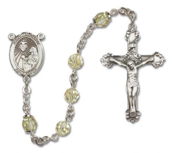 St. Margaret Mary Alacoque Sterling Silver Heirloom Rosary Fancy Crucifix - Zircon