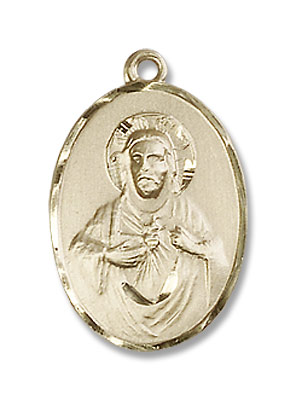 Scapular Medal with Smooth Thin Border Necklace - 14K Solid Gold
