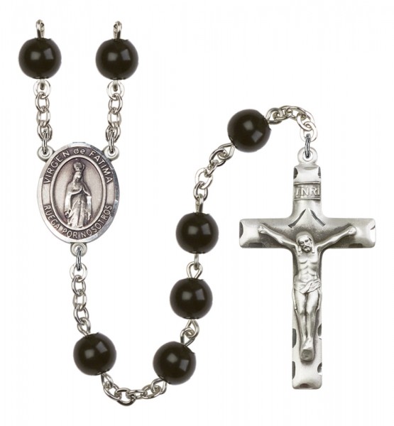 Men's Virgen del Fatima Silver Plated Rosary - Black