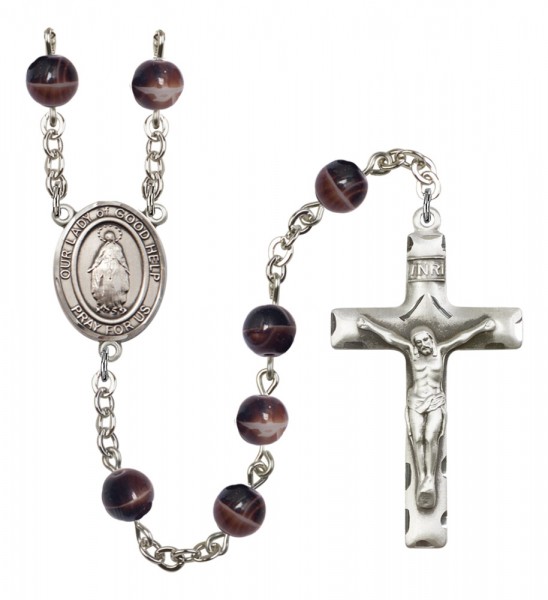 Men's Our Lady of Good Help Silver Plated Rosary - Brown