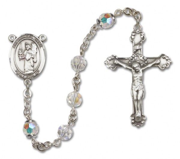 St. Uriel Sterling Silver Heirloom Rosary Fancy Crucifix - Crystal