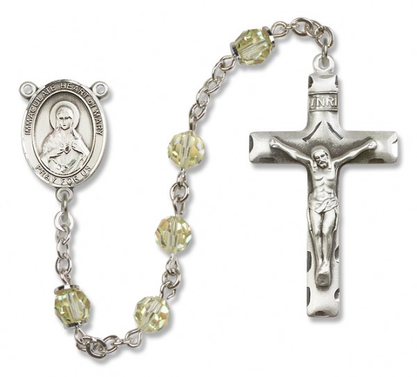 Immaculate Heart of Mary Sterling Silver Heirloom Rosary Squared Crucifix - Zircon