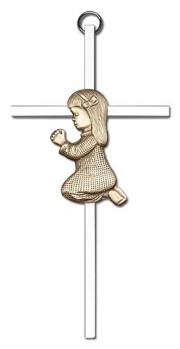 Praying Girl Cross  6&quot; - Two-Tone Silver