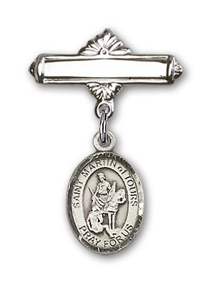 Pin Badge with St. Martin of Tours Charm and Polished Engravable Badge Pin - Silver tone