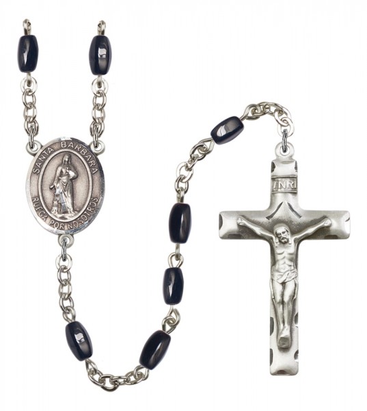 Men's Santa Barbara Silver Plated Rosary - Black | Silver