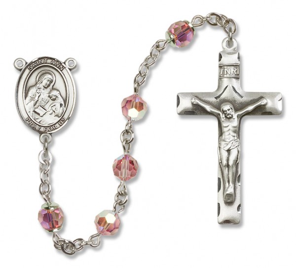 St. Ann Sterling Silver Heirloom Rosary Squared Crucifix - Light Rose
