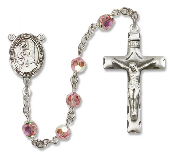 St. Elizabeth of the Visitation Sterling Silver Heirloom Rosary Squared Crucifix - Light Rose