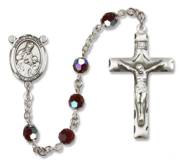 St. Ambrose Sterling Silver Heirloom Rosary Squared Crucifix - Garnet