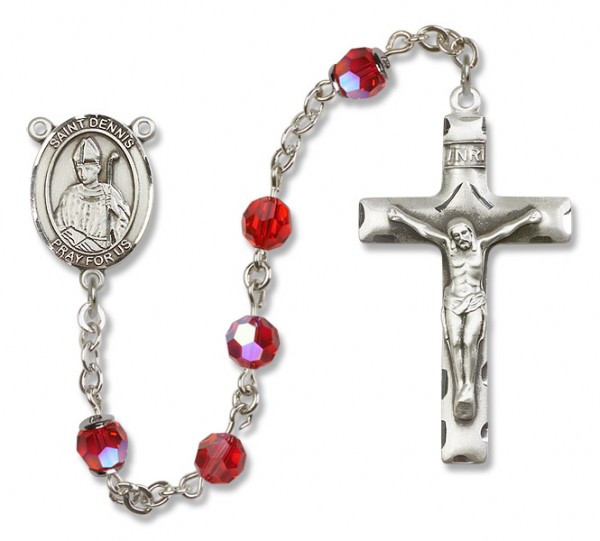 St. Dennis Sterling Silver Heirloom Rosary Squared Crucifix - Ruby Red