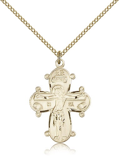 Christine Cross Pendant, Christ and Madonna with Child - 14KT Gold Filled