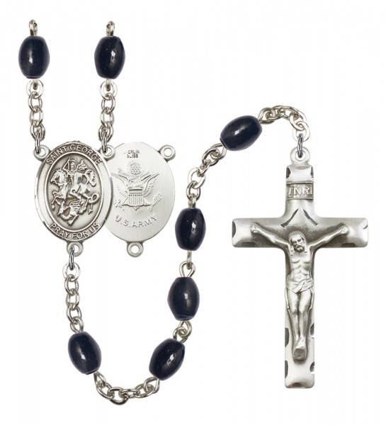 Men's St. George Army Silver Plated Rosary - Black Oval