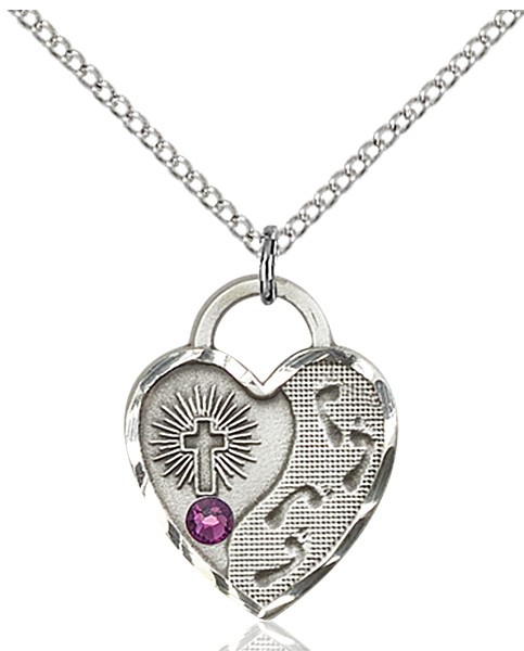 Heart Shaped Footprints Pendant with Birthstone Options - Amethyst