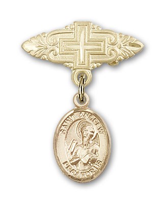 Pin Badge with St. Andrew the Apostle Charm and Badge Pin with Cross - Gold Tone