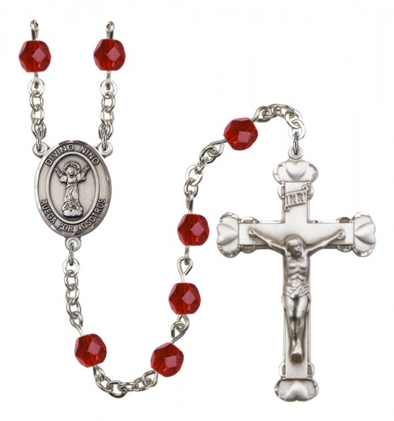Women's Divino Nino Birthstone Rosary - Ruby Red