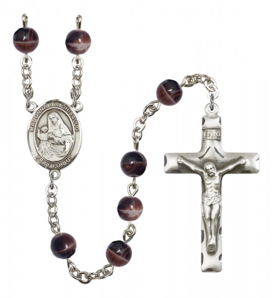Men's Madonna Del Ghisallo Silver Plated Rosary - Brown