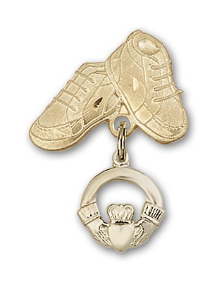Baby Badge with Claddagh Charm and Baby Boots Pin - Gold Tone
