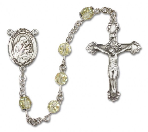 St. Aloysius Gonzaga Sterling Silver Heirloom Rosary Fancy Crucifix - Zircon
