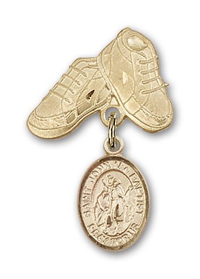 Pin Badge with St. John the Baptist Charm and Baby Boots Pin - 14K Solid Gold