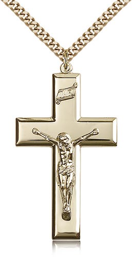 Men's Thick High Polish Crucifix Pendant - 14KT Gold Filled