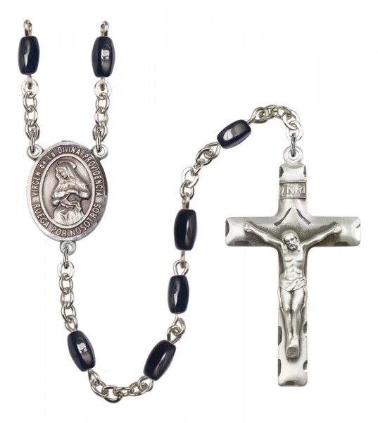 Men's Virgen de la Divina Providencia Silver Plated Rosary - Black | Silver