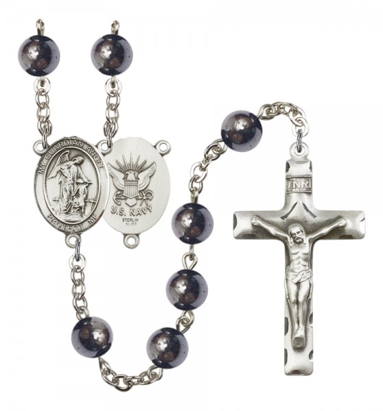 Men's Guardian Angel Navy Silver Plated Rosary - Silver