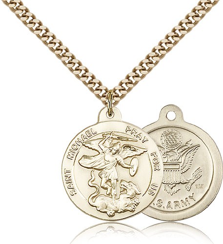 Men's Round St. Michael the Archangel Army Medal - 14KT Gold Filled